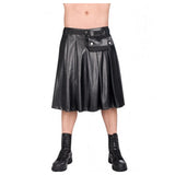 Men Black Sky Short Faux Leather Kilt | Gothic Festival Kilt with Side Pockets & Hardware