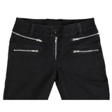 Women Elastic Skinny Goth Pants | Black Zipper Detail Trousers with Metal Ring Accent