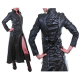 Women Long Black Military Trench Coat | Genuine Leather Gothic Outerwear