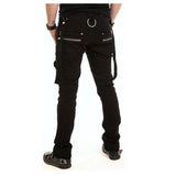 Men Detachable Strap Gothic Pants | Black Slim Fit Zipper Detail Trousers with Chains