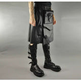 Men Gothic Black Leather Kilt | Steampunk Scottish Biker Style with Metal Hardware