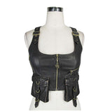 Women PU Leather Vest | Black Short Jacket Coat Motorcycle Waistcoat Punk Rock Military