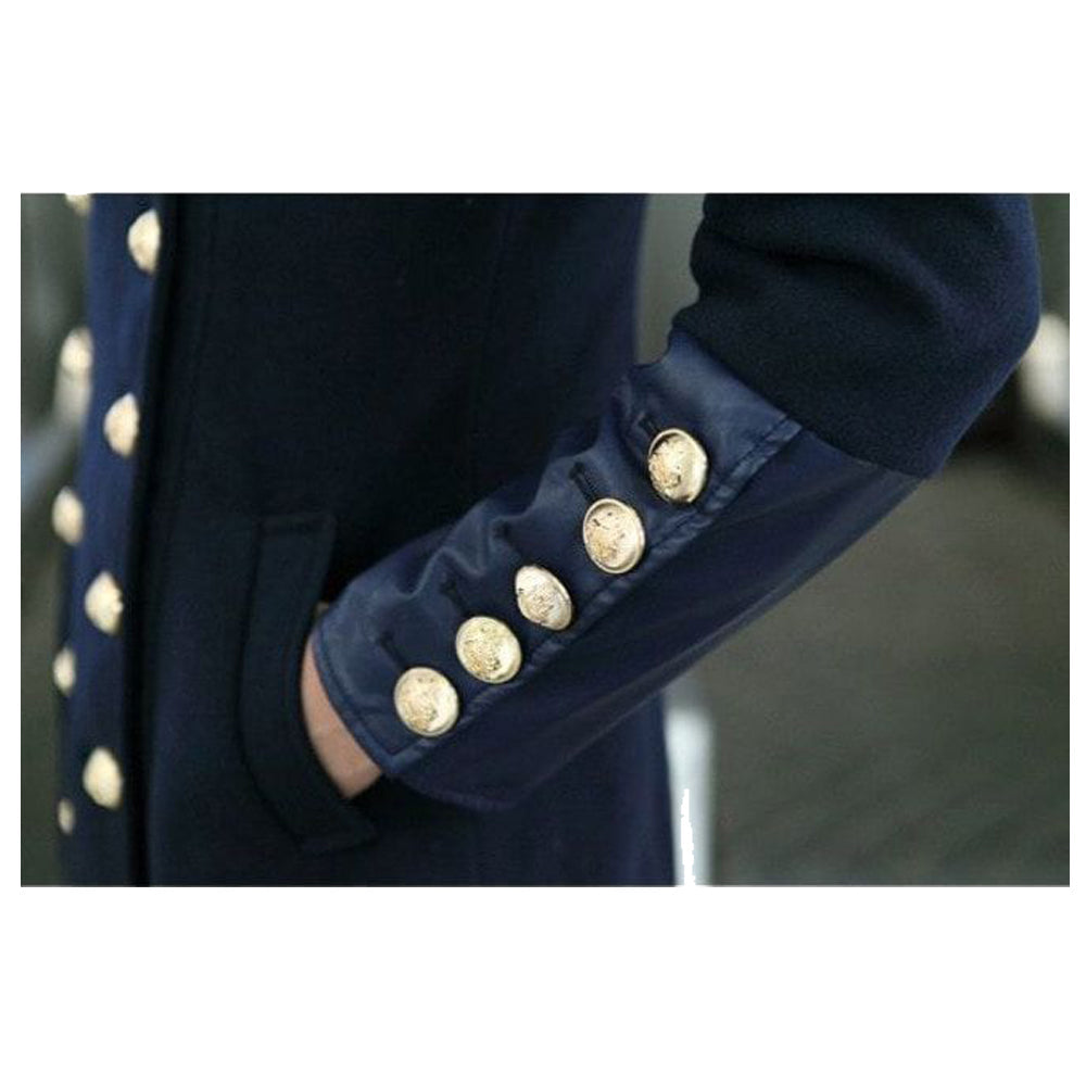 Women British Style Wool Blend Trench Coat | Double-Breasted Long Military Jacket