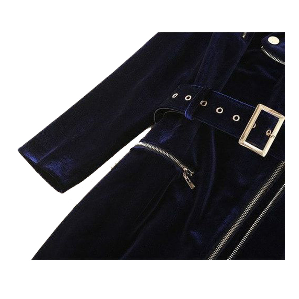 Women Slim Velvet Gothic Coat | Zipper Front Elegant Goth Outerwear