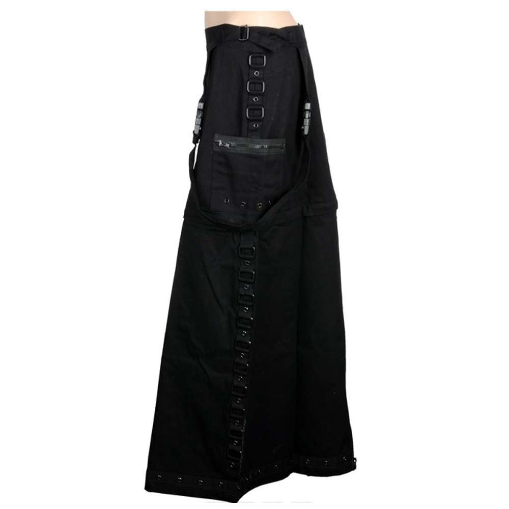 Track Buckle Convertible Skirt | Gothic Black Cotton Skirt with Adjustable Fit
