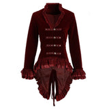 Women Hearts & Roses Ruffled Dovetail Velvet Victorian Coat | Gothic Ladies Tailcoat