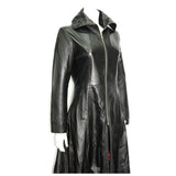Gothic Attitude Women Full Length Midnight Black Leather Club Coat | Nappa Goth Long Jacket