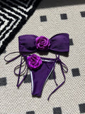 New Solid Color Rose Tube Top Drawstring Strap Split Swimsuit