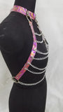 Women Halter Color Body Harness Bondage Party Chain Belt Festival Rave Costume Clubwear Holographic Belt Pastel Goth Top - Alternative Gothic Dark Wear | Embrace Dark Aesthetic Men & Women Gothic Clothing