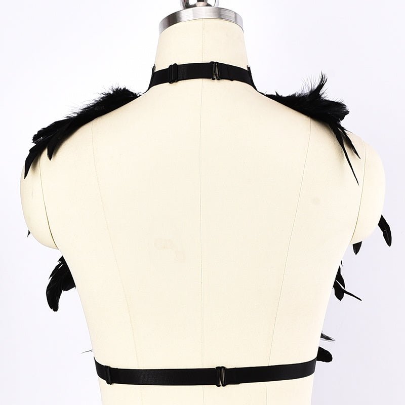 Shoulder Strap Feather Halter Beauty Back Harness - Alternative Gothic Dark Wear | Embrace Dark Aesthetic Men & Women Gothic Clothing