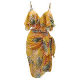 New Women Push Up One-piece Triangle Belt Large Veils Couple Swimwear