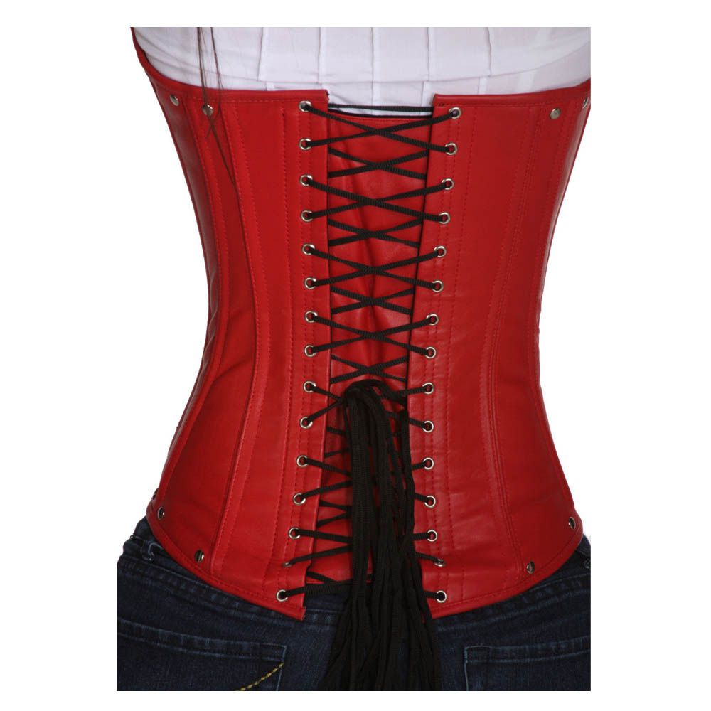 Women Sexy Red Underbust Corset | Genuine Leather Waist Training Steel Boned Clincher Corset