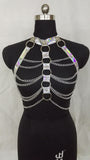 Women Halter Color Body Harness Bondage Party Chain Belt Festival Rave Costume Clubwear Holographic Belt Pastel Goth Top - Alternative Gothic Dark Wear | Embrace Dark Aesthetic Men & Women Gothic Clothing