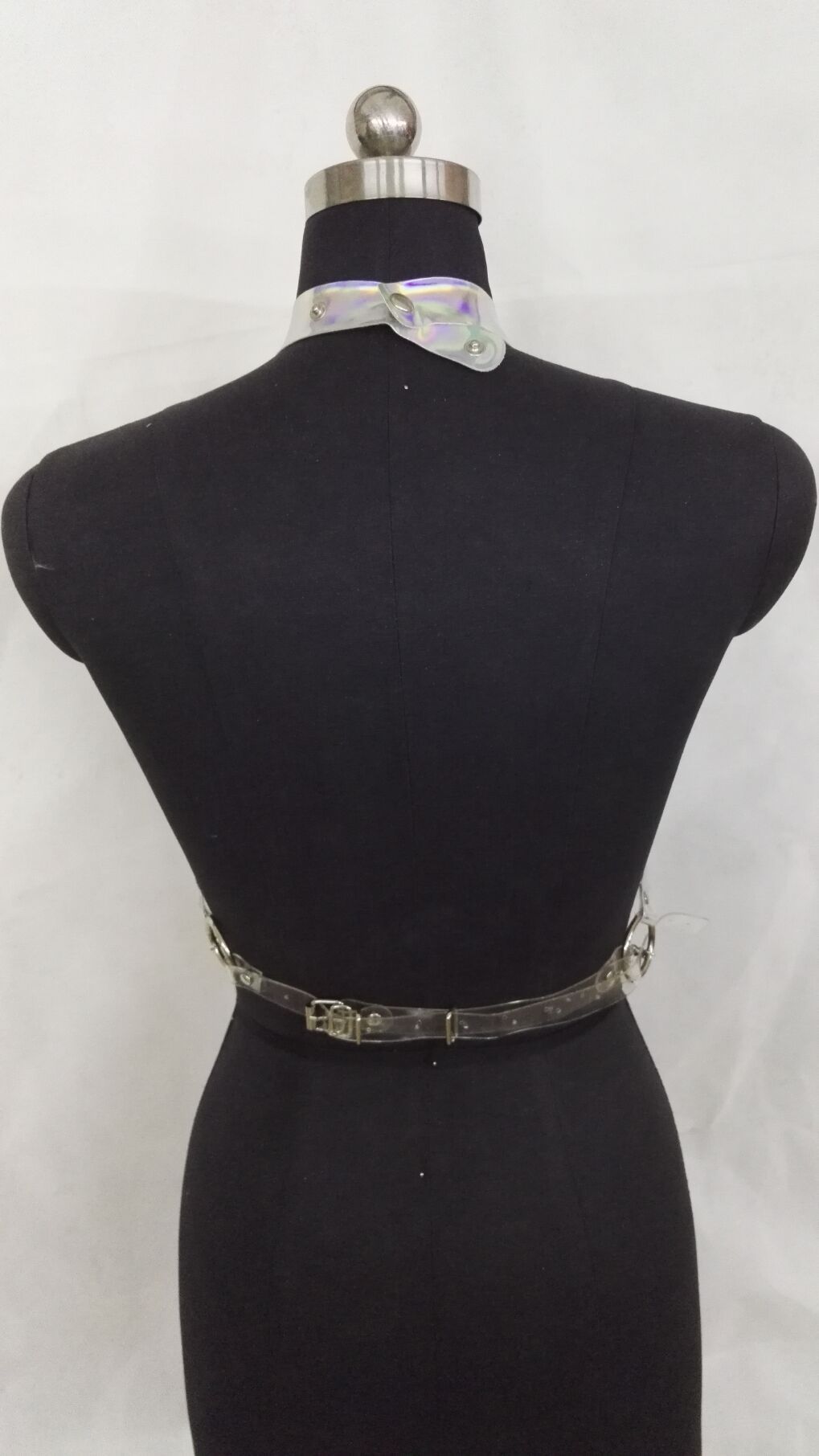 Women Halter Color Body Harness Bondage Party Chain Belt Festival Rave Costume Clubwear Holographic Belt Pastel Goth Top - Alternative Gothic Dark Wear | Embrace Dark Aesthetic Men & Women Gothic Clothing