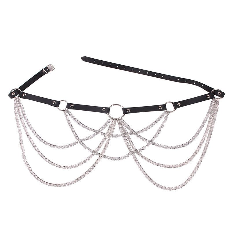 Metal Chain Leather Belt Body Chains - Alternative Gothic Dark Wear | Embrace Dark Aesthetic Men & Women Gothic Clothing