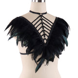 Women's Fashion Prom Black Gothic Harness Feather Tie Top - Alternative Gothic Dark Wear | Embrace Dark Aesthetic Men & Women Gothic Clothing