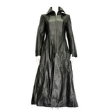 Gothic Attitude Women Full Length Midnight Black Leather Club Coat | Nappa Goth Long Jacket