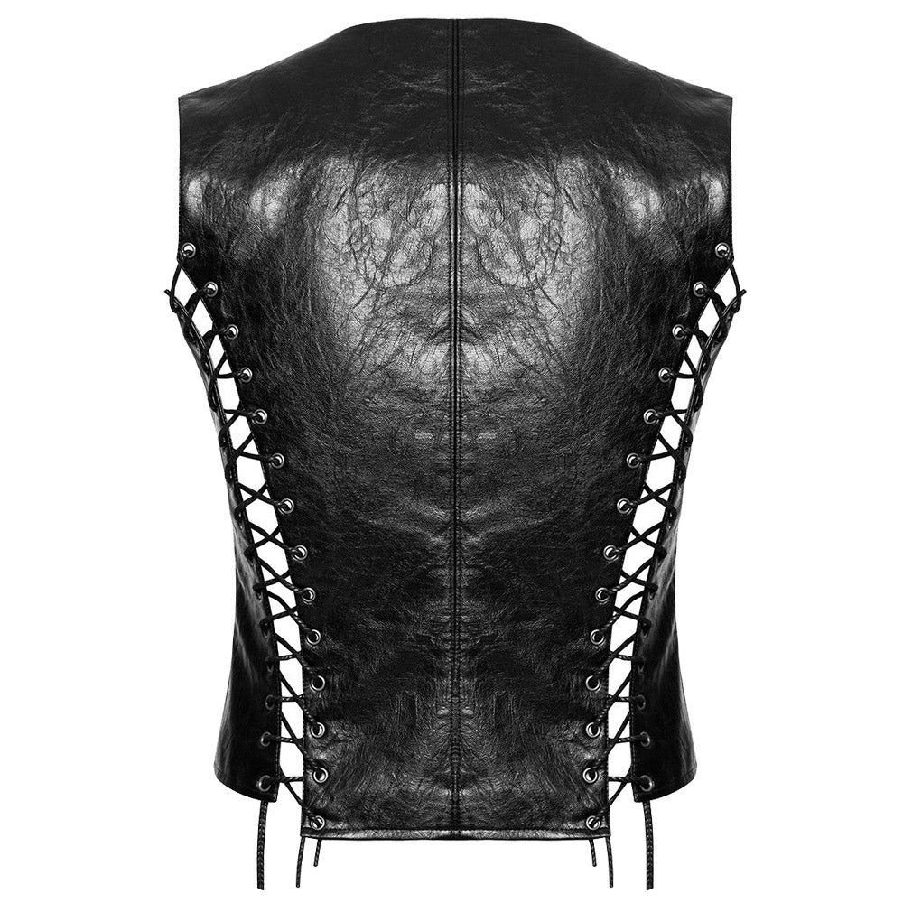 Punk Men Dieselpunk Waistcoat | Black Gothic Faux Leather Men Gothic Vest