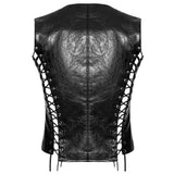 Punk Men Dieselpunk Waistcoat | Black Gothic Faux Leather Men Gothic Vest