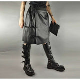 Men Gothic Black Leather Kilt | Steampunk Scottish Biker Style with Metal Hardware