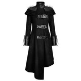 Women Gothic Long Black Coat with Spiked Shoulders | Steampunk Punk Rivet Trench Coat