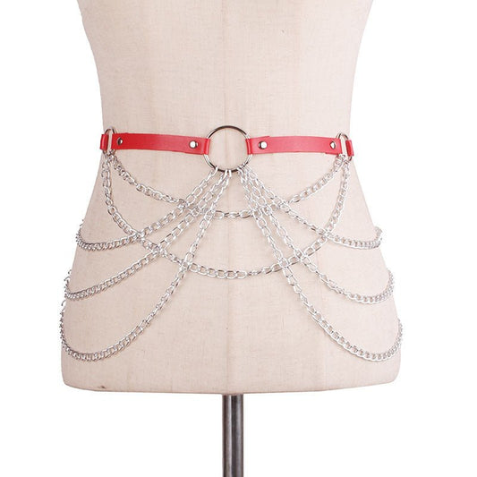 Metal Chain Leather Belt Body Chains - Alternative Gothic Dark Wear | Embrace Dark Aesthetic Men & Women Gothic Clothing