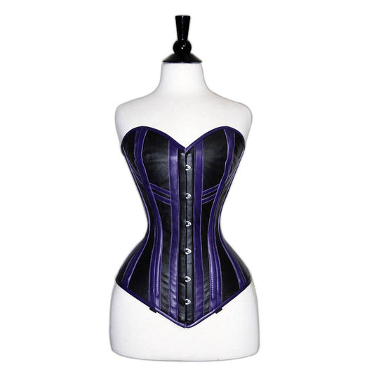 Women Genuine Leather Gothic Overbust Corset with Steel Boning