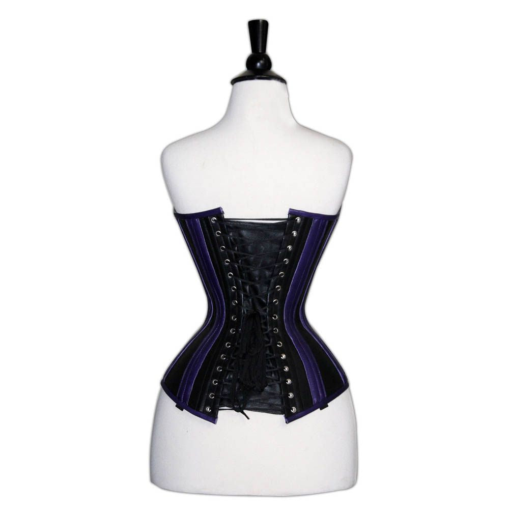 Women Genuine Leather Gothic Overbust Corset with Steel Boning