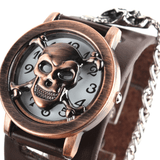 Brown Skull Watch with Chain Bold and Edgy Look - Alternative Gothic Dark Wear | Embrace Dark Aesthetic Men & Women Gothic Clothing