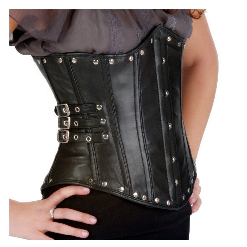 Women Leather Corset | Steel Boned Waist Training Cincher Bustier | Genuine Leather