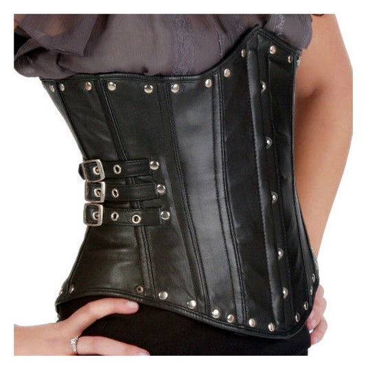 Women Leather Corset | Steel Boned Waist Training Cincher Bustier | Genuine Leather