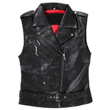 Unisex Brando Biker PU Vest | Gothic Punk Motorcycle Waistcoat with Blood Red Lining