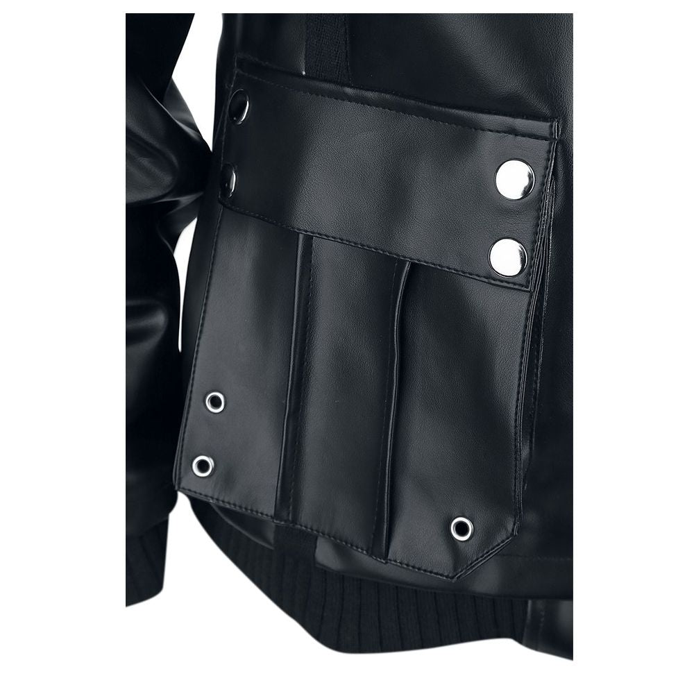 Men Arsen Black PU Leather Jacket | Multi-Pocket Design with Metal Studs & Thumb Holes