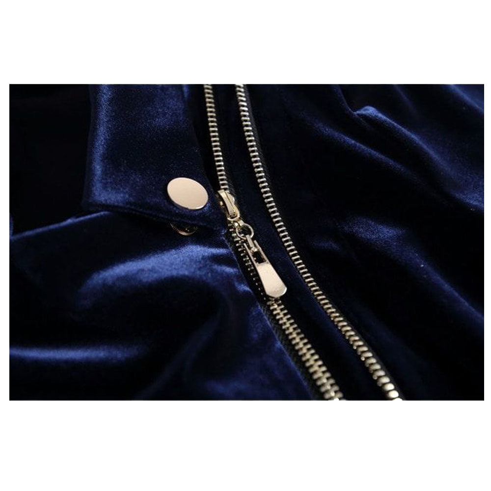 Women Slim Velvet Gothic Coat | Zipper Front Elegant Goth Outerwear