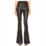 Women Punk Slim Fit PU Leather Pants Drawstring Waist with Lace Up - Alternative Gothic Dark Wear | Embrace Dark Aesthetic Men & Women Gothic Clothing