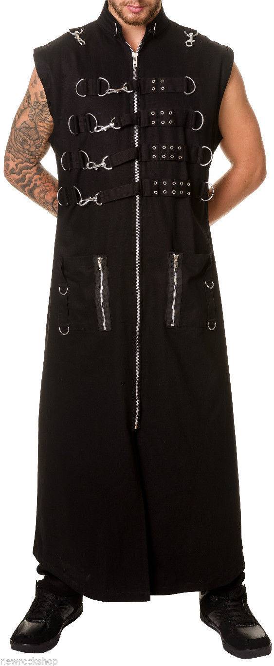 Men Gothic Black Trench Coat with Harness Straps | 4-in-1 Transformable Punk Statement Piece