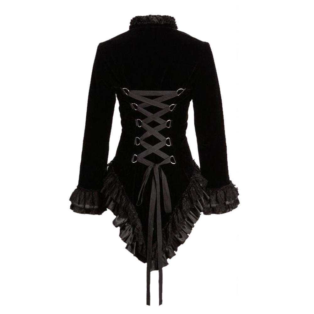 Women Hearts & Roses Ruffled Dovetail Velvet Victorian Coat | Gothic Ladies Tailcoat