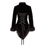 Women Hearts & Roses Ruffled Dovetail Velvet Victorian Coat | Gothic Ladies Tailcoat