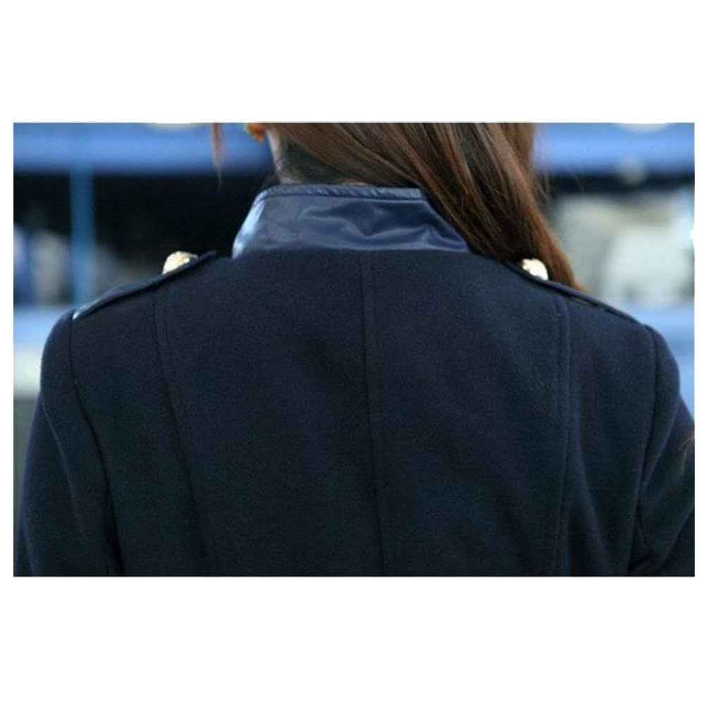 Women British Style Wool Blend Trench Coat | Double-Breasted Long Military Jacket