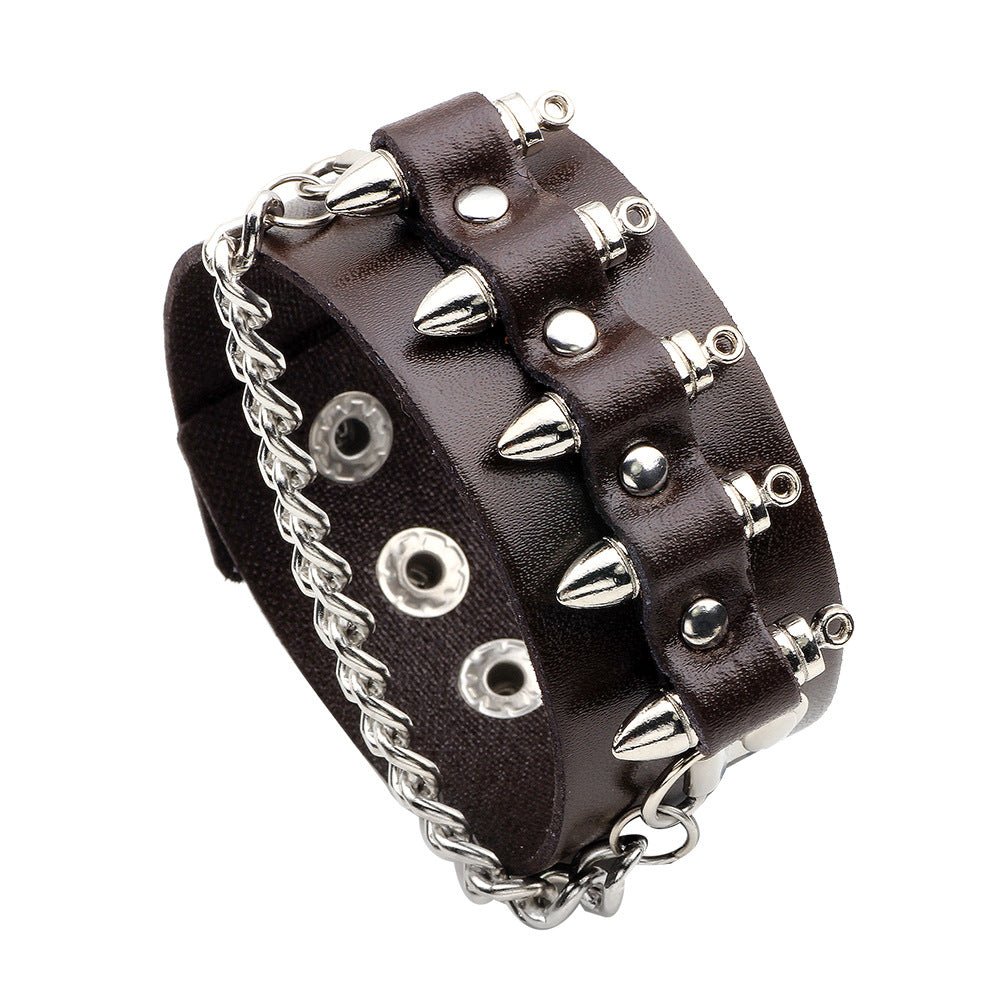 Fashion Men Rivet Cowhide Chain Stylish and Bold Leather Accessory - Alternative Gothic Dark Wear | Embrace Dark Aesthetic Men & Women Gothic Clothing