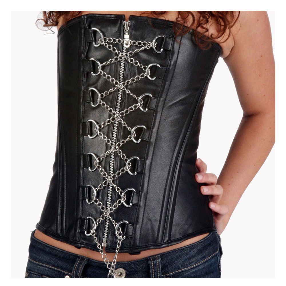 Women Gothic Overbust Corset | Front Lacing with Iron Chain Detail Corset