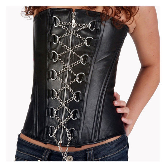 Women Gothic Overbust Corset | Front Lacing with Iron Chain Detail Corset
