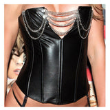 Women Overbust Leather Corset | Chain Detail & Deep Zip Lingerie Corset | Genuine Leather