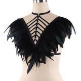Women's Fashion Prom Black Gothic Harness Feather Tie Top - Alternative Gothic Dark Wear | Embrace Dark Aesthetic Men & Women Gothic Clothing