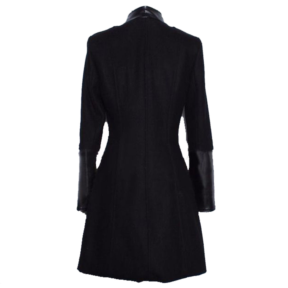 Women British Style Wool Blend Trench Coat | Double-Breasted Long Military Jacket