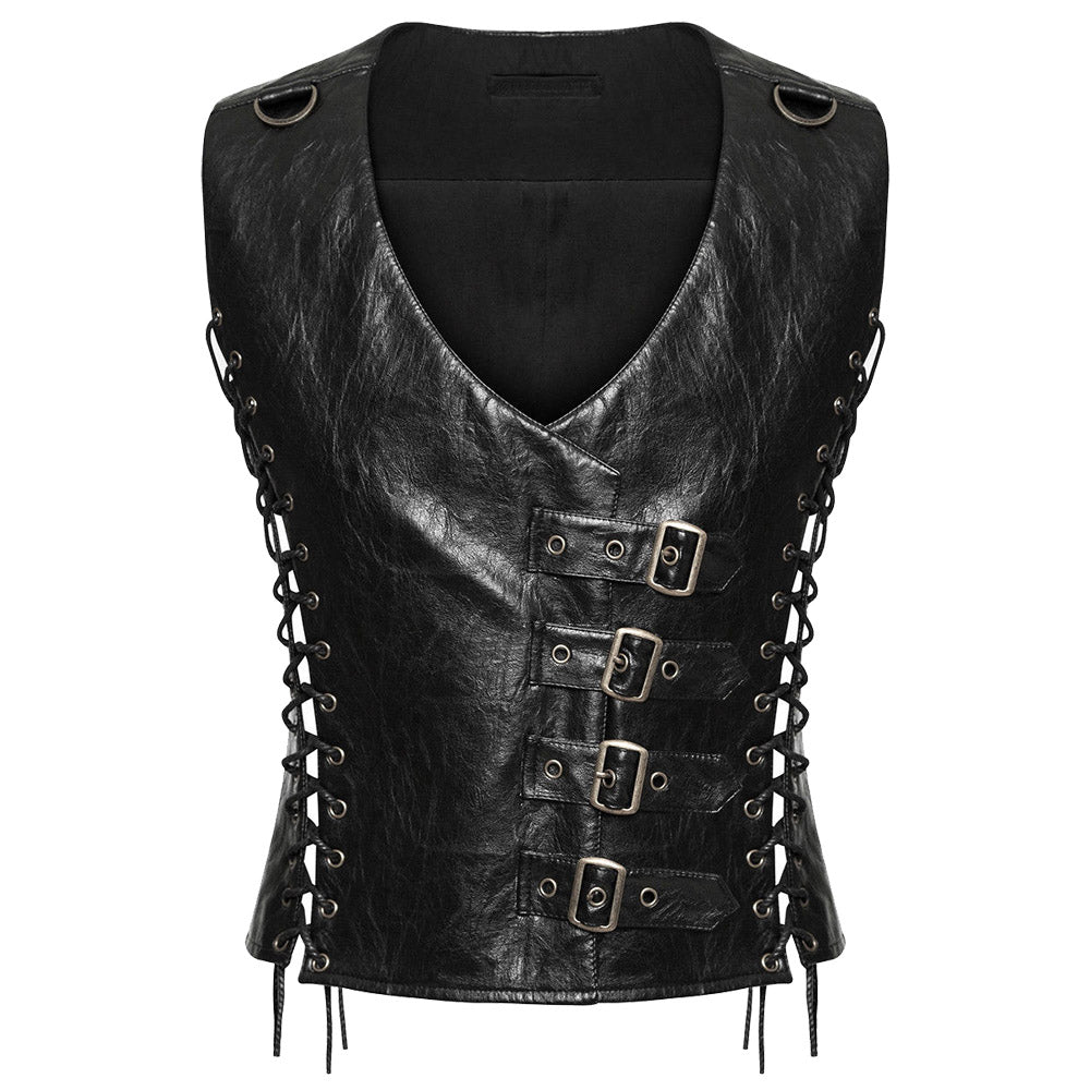 Punk Men Dieselpunk Waistcoat | Black Gothic Faux Leather Men Gothic Vest