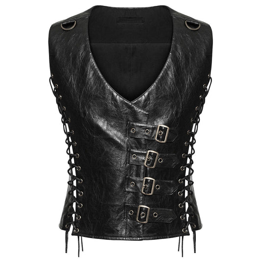 Punk Men Dieselpunk Waistcoat | Black Gothic Faux Leather Men Gothic Vest