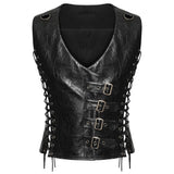 Punk Men Dieselpunk Waistcoat | Black Gothic Faux Leather Men Gothic Vest