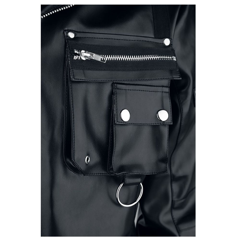Men Arsen Black PU Leather Jacket | Multi-Pocket Design with Metal Studs & Thumb Holes