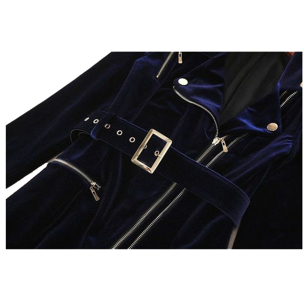 Women Slim Velvet Gothic Coat | Zipper Front Elegant Goth Outerwear